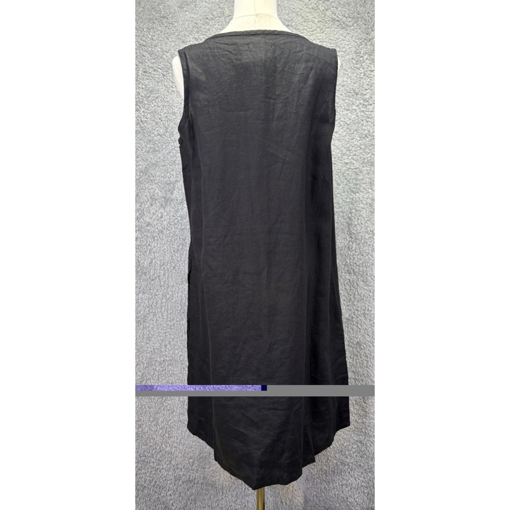 Allen Allen Women's XL Black Linen Shift Dress Sleeveless V Neck Pockets NWT - Picture 3 of 11